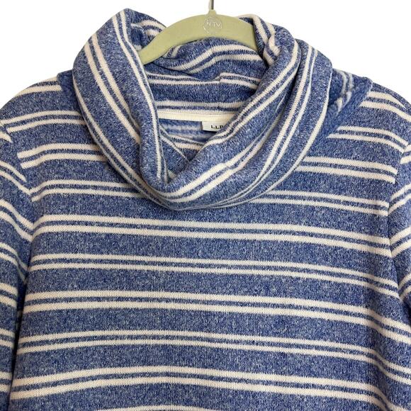 L.L.Bean Womens Cowl Neck Pullover Sweater M Blue White Stripe Long Sleeve - Picture 2 of 6